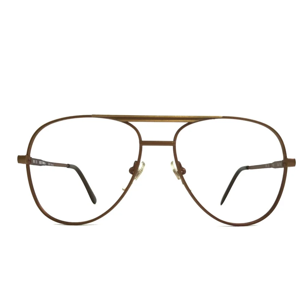 Vintage Record Eyeglasses Frames MK15 Col.714 Brown Aviator Wire Rim 56-16-140